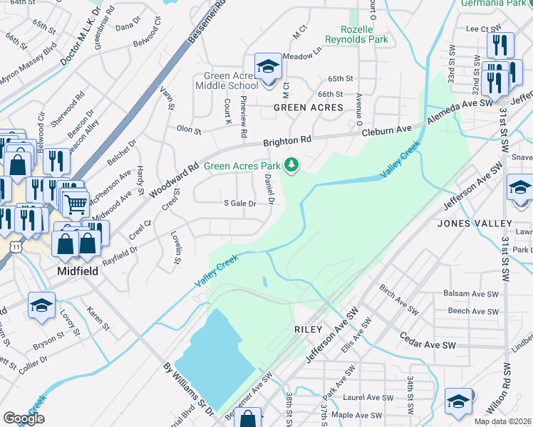 map of restaurants, bars, coffee shops, grocery stores, and more near 948 Daniel Circle in Birmingham