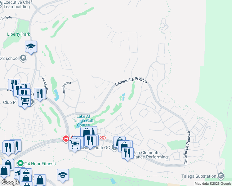 map of restaurants, bars, coffee shops, grocery stores, and more near 10 Corte Vizcaya in San Clemente