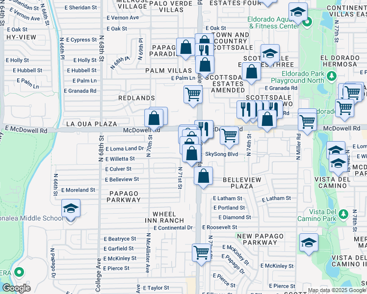 map of restaurants, bars, coffee shops, grocery stores, and more near 1414 North Scottsdale Road in Scottsdale