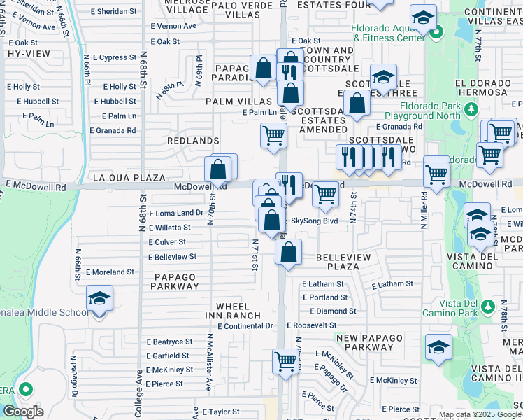 map of restaurants, bars, coffee shops, grocery stores, and more near 1414 North Scottsdale Road in Scottsdale