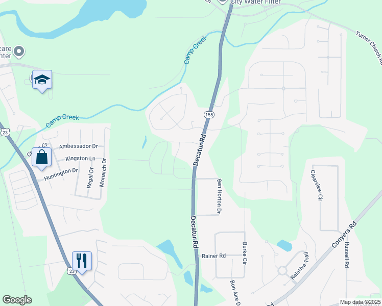 map of restaurants, bars, coffee shops, grocery stores, and more near 477 Decatur Road in McDonough