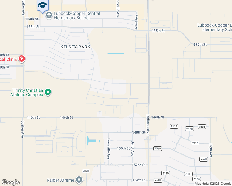 map of restaurants, bars, coffee shops, grocery stores, and more near 140th Street in Lubbock