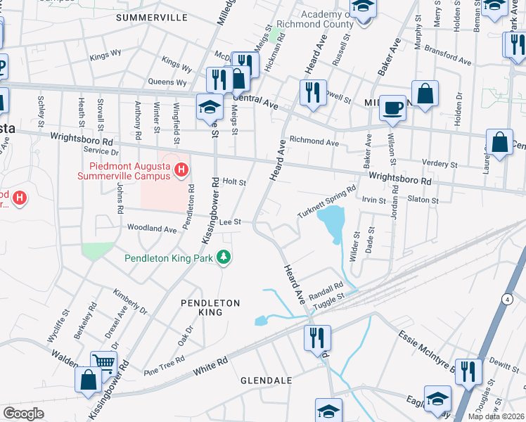map of restaurants, bars, coffee shops, grocery stores, and more near 2038 Spring Hill Terrace in Augusta
