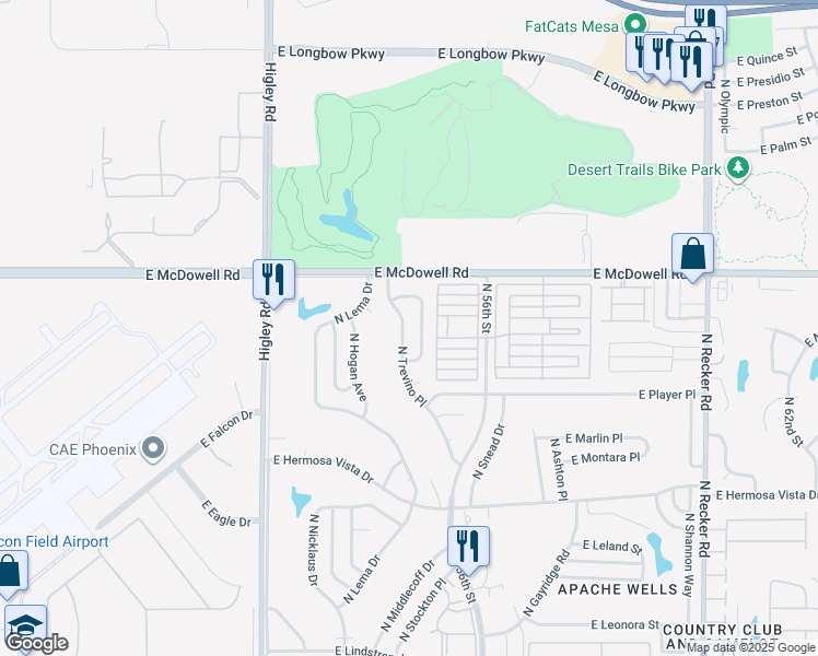 map of restaurants, bars, coffee shops, grocery stores, and more near 2716 North Wright Way in Mesa