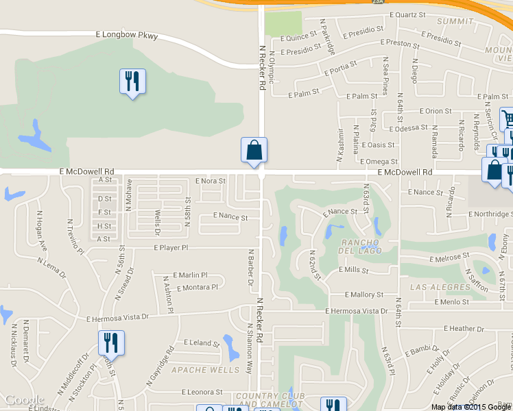 map of restaurants, bars, coffee shops, grocery stores, and more near 5950 East Norland Street in Mesa