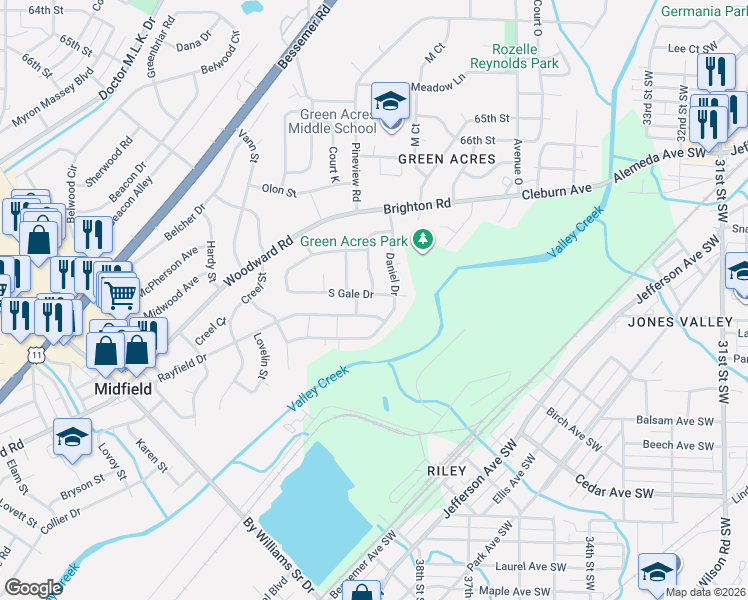 map of restaurants, bars, coffee shops, grocery stores, and more near 948 Daniel Circle in Birmingham