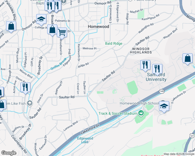 map of restaurants, bars, coffee shops, grocery stores, and more near 500 Old Saulter Circle in Birmingham