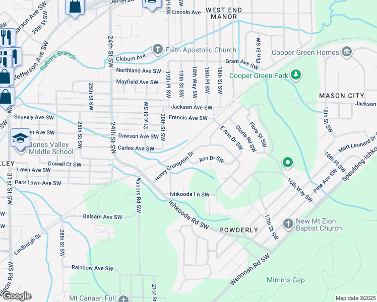 map of restaurants, bars, coffee shops, grocery stores, and more near 1940 Henry Crumpton Drive in Birmingham
