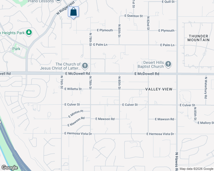 map of restaurants, bars, coffee shops, grocery stores, and more near 7932 East Willetta Street in Mesa