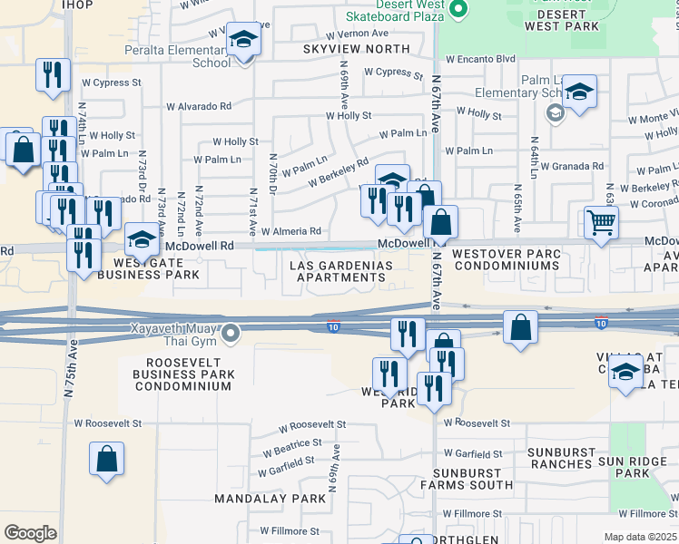 map of restaurants, bars, coffee shops, grocery stores, and more near 3 San Giovanni Apartments in Phoenix
