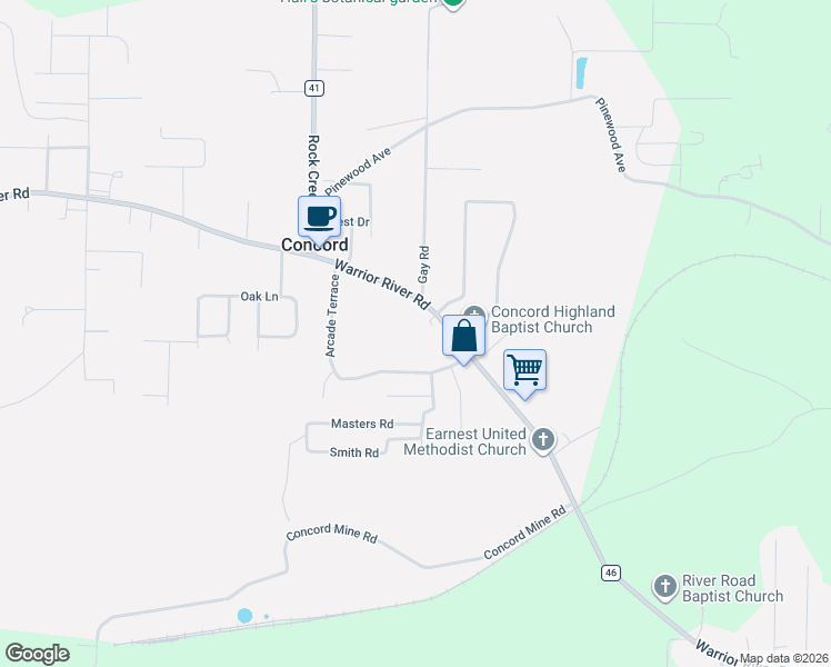 map of restaurants, bars, coffee shops, grocery stores, and more near 3529 Warrior River Road in Hueytown