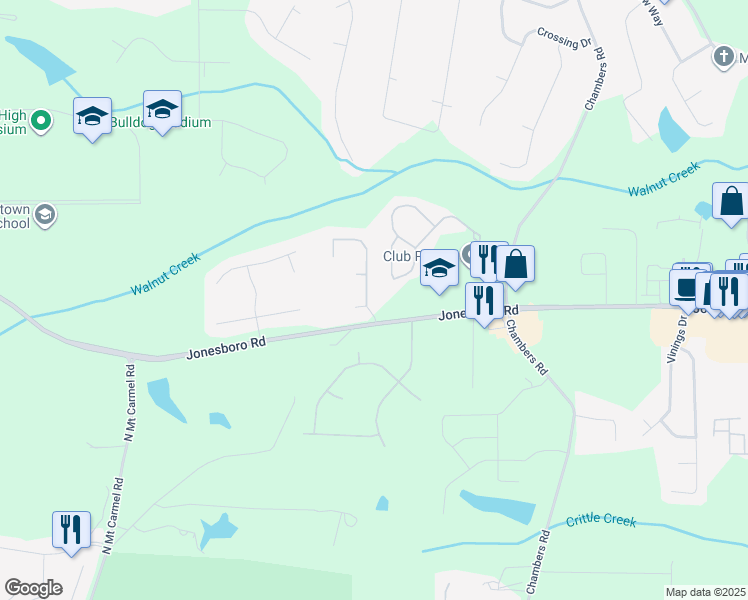 map of restaurants, bars, coffee shops, grocery stores, and more near 104 Luke Cove in Hampton