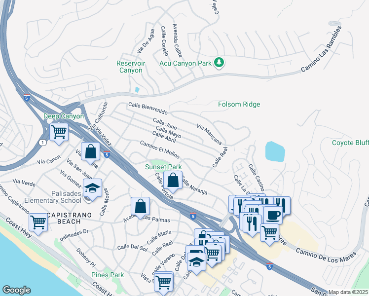 map of restaurants, bars, coffee shops, grocery stores, and more near 4001 Calle Abril in San Clemente