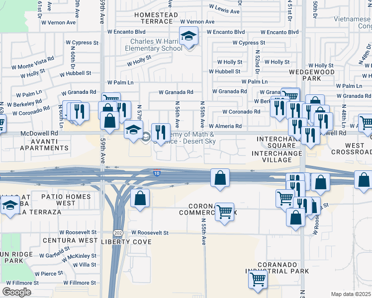 map of restaurants, bars, coffee shops, grocery stores, and more near 5535 West McDowell Road in Phoenix