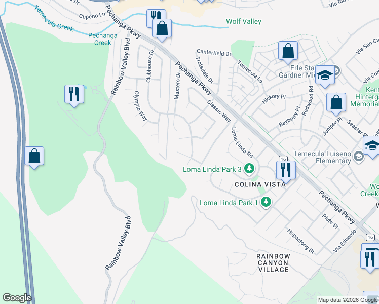 map of restaurants, bars, coffee shops, grocery stores, and more near 45928 Clubhouse Drive in Temecula