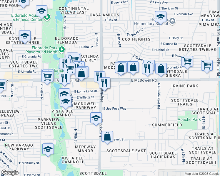 map of restaurants, bars, coffee shops, grocery stores, and more near 1465 East Commerce Court in Scottsdale