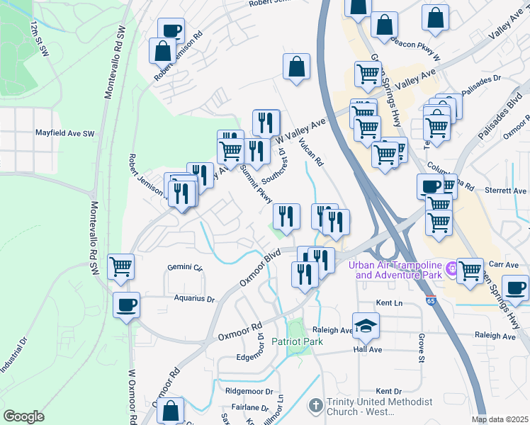 map of restaurants, bars, coffee shops, grocery stores, and more near 218 Summit Parkway in Homewood
