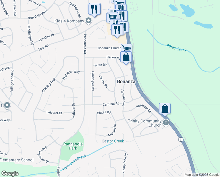 map of restaurants, bars, coffee shops, grocery stores, and more near 1600 Plover Road in Jonesboro