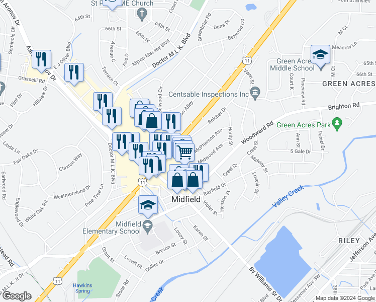 map of restaurants, bars, coffee shops, grocery stores, and more near 300 McPherson Avenue in Birmingham