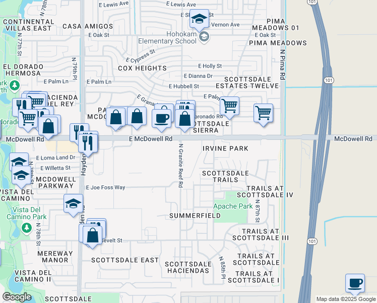 map of restaurants, bars, coffee shops, grocery stores, and more near 1525 North 84th Street in Scottsdale