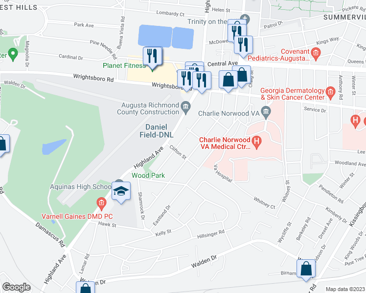 map of restaurants, bars, coffee shops, grocery stores, and more near 1914 Ohio Avenue in Augusta