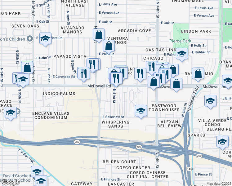 map of restaurants, bars, coffee shops, grocery stores, and more near 1425 North 41st Street in Phoenix