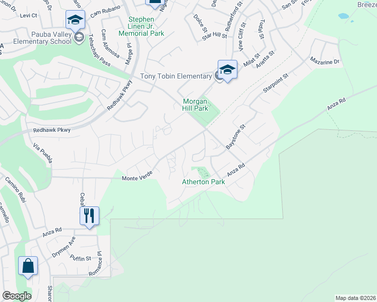 map of restaurants, bars, coffee shops, grocery stores, and more near 45602 Altree Court in Temecula