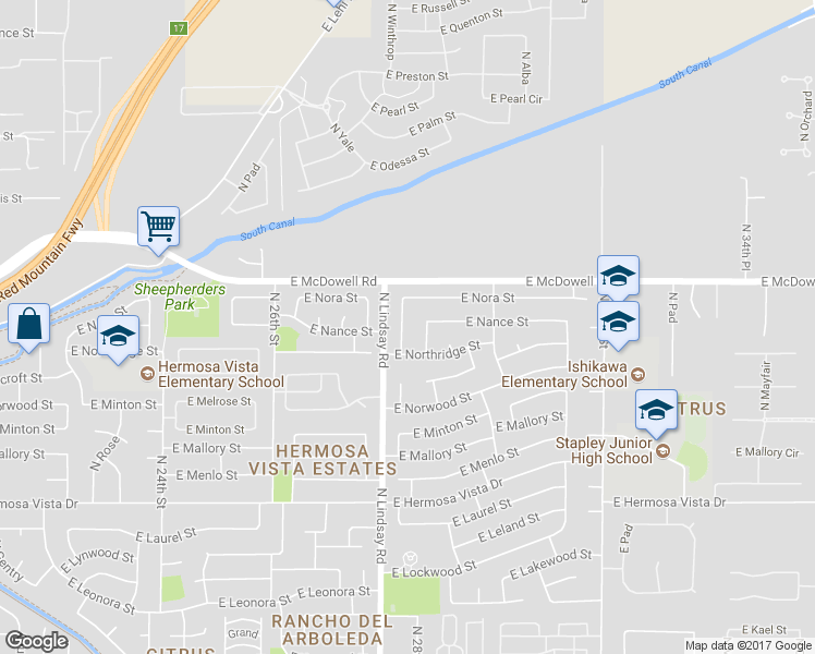 map of restaurants, bars, coffee shops, grocery stores, and more near 2703 North Robin Lane in Mesa