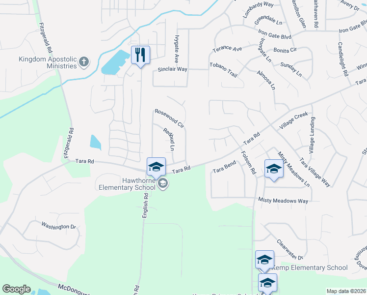 map of restaurants, bars, coffee shops, grocery stores, and more near 432 Rosewood Circle in Jonesboro