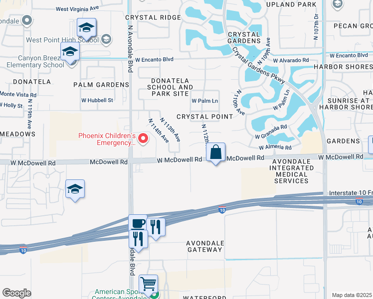 map of restaurants, bars, coffee shops, grocery stores, and more near 11245 West Almeria Road in Avondale