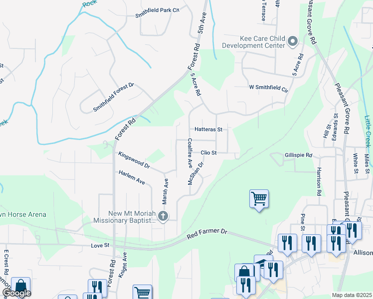 map of restaurants, bars, coffee shops, grocery stores, and more near 664 Coalfire Avenue in Hueytown