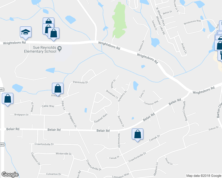map of restaurants, bars, coffee shops, grocery stores, and more near 3122 Bilston Drive in Augusta