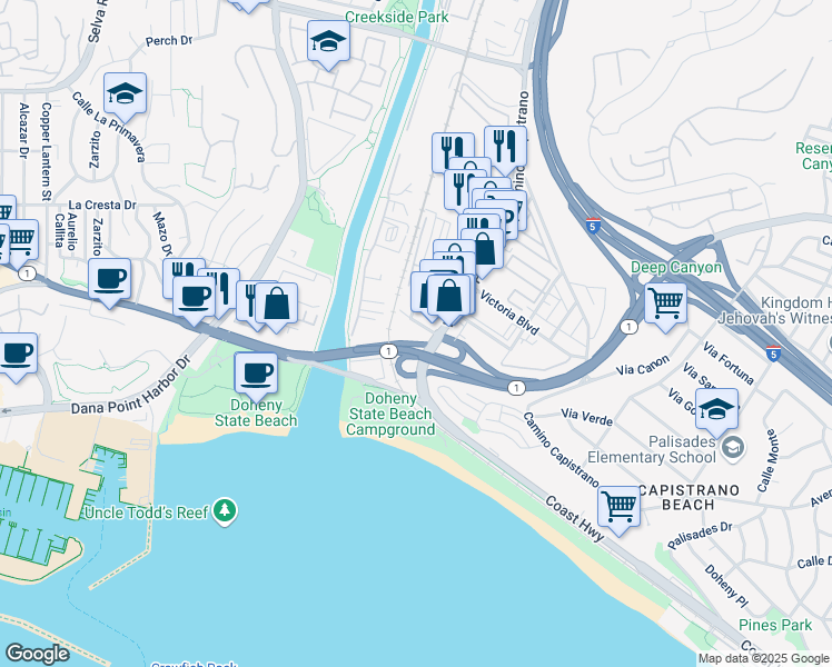 map of restaurants, bars, coffee shops, grocery stores, and more near 25826 Las Vegas in Dana Point