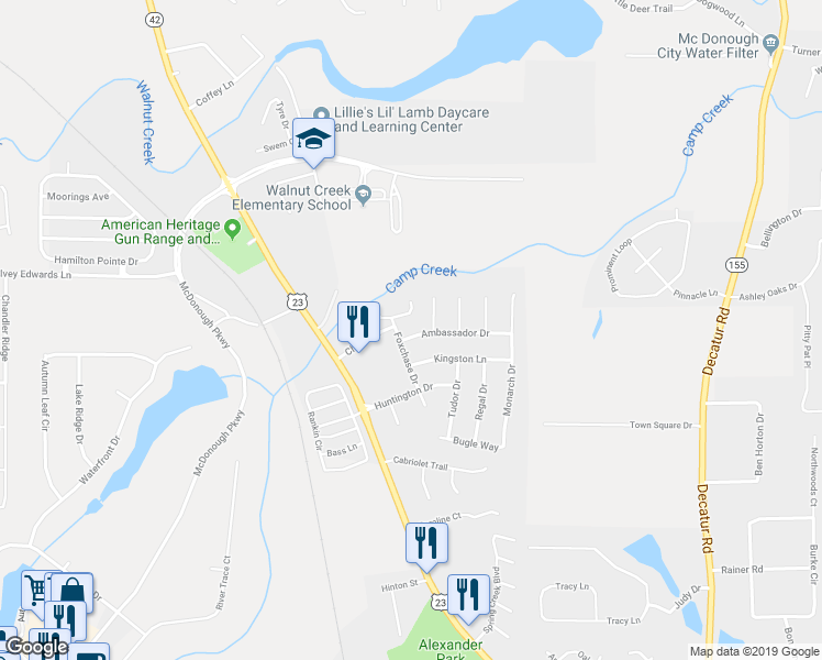 map of restaurants, bars, coffee shops, grocery stores, and more near 5010 Ambassador Drive in McDonough