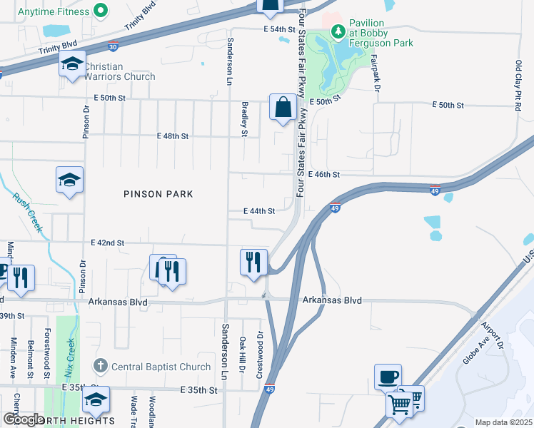 map of restaurants, bars, coffee shops, grocery stores, and more near 3006 East 44th Street in Texarkana