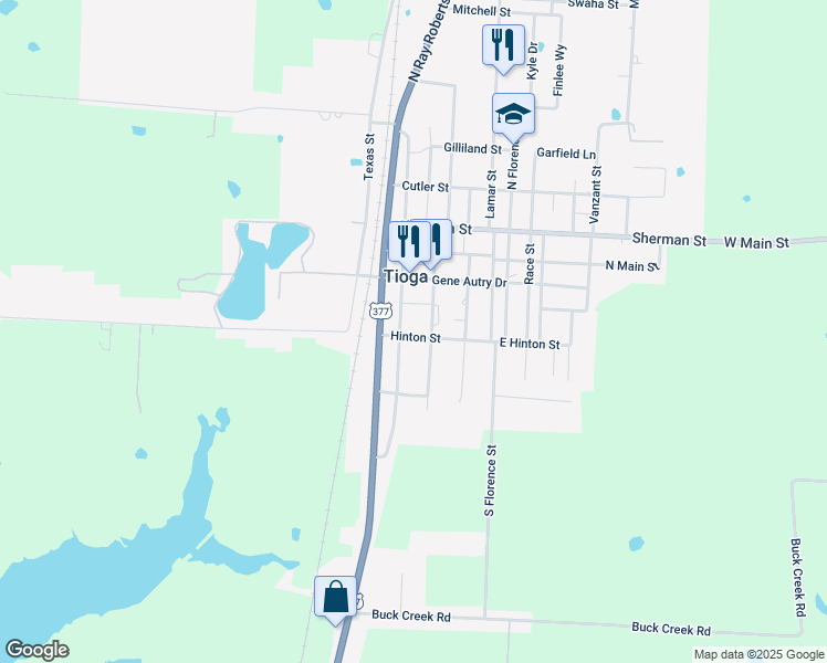 map of restaurants, bars, coffee shops, grocery stores, and more near 302a Hinton Street in Tioga