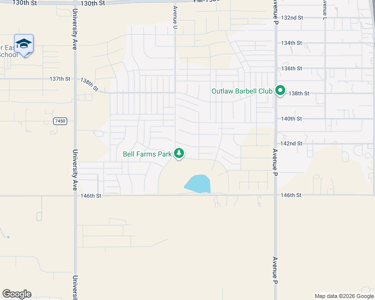 map of restaurants, bars, coffee shops, grocery stores, and more near Avenue U in Lubbock