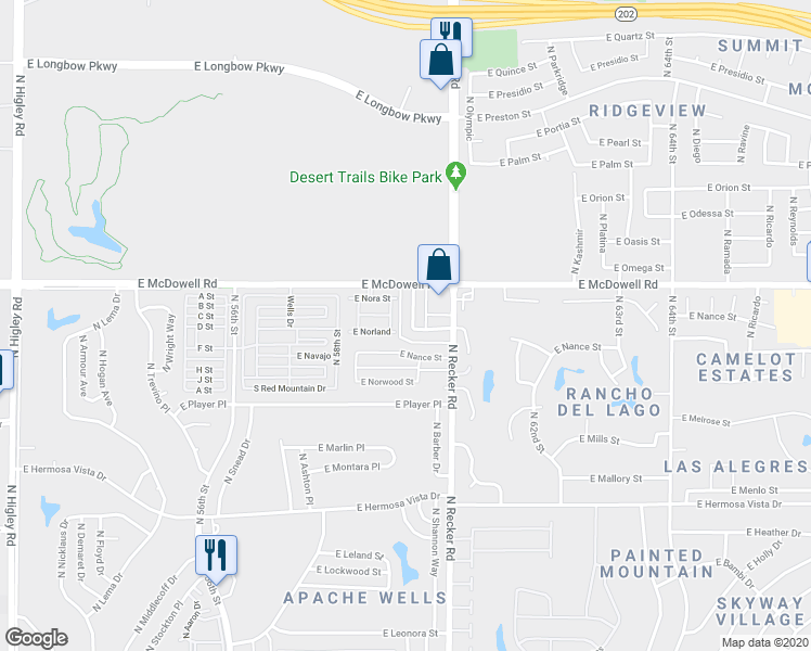 map of restaurants, bars, coffee shops, grocery stores, and more near 2721 North Kenton in Mesa
