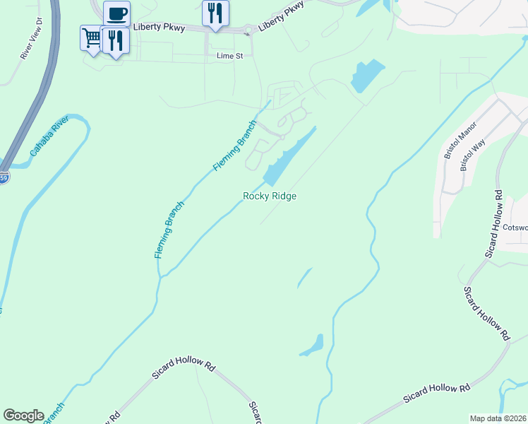 map of restaurants, bars, coffee shops, grocery stores, and more near 4246 Sicard Hollow Road in Vestavia Hills