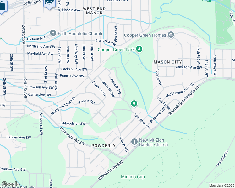 map of restaurants, bars, coffee shops, grocery stores, and more near 252 Gloria Road Southwest in Birmingham