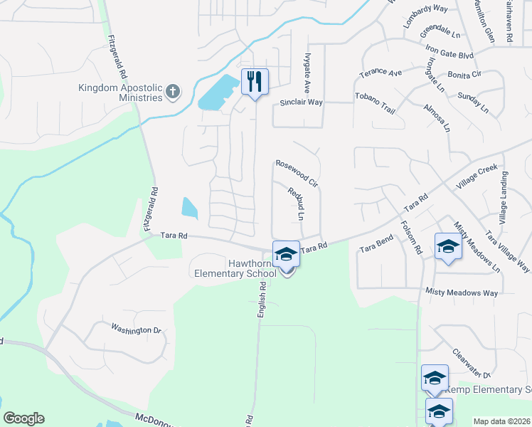 map of restaurants, bars, coffee shops, grocery stores, and more near 705 Rosewood Circle in Jonesboro