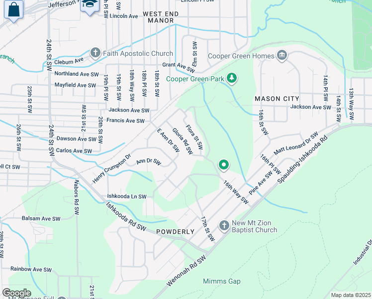 map of restaurants, bars, coffee shops, grocery stores, and more near 249 Gloria Road Southwest in Birmingham