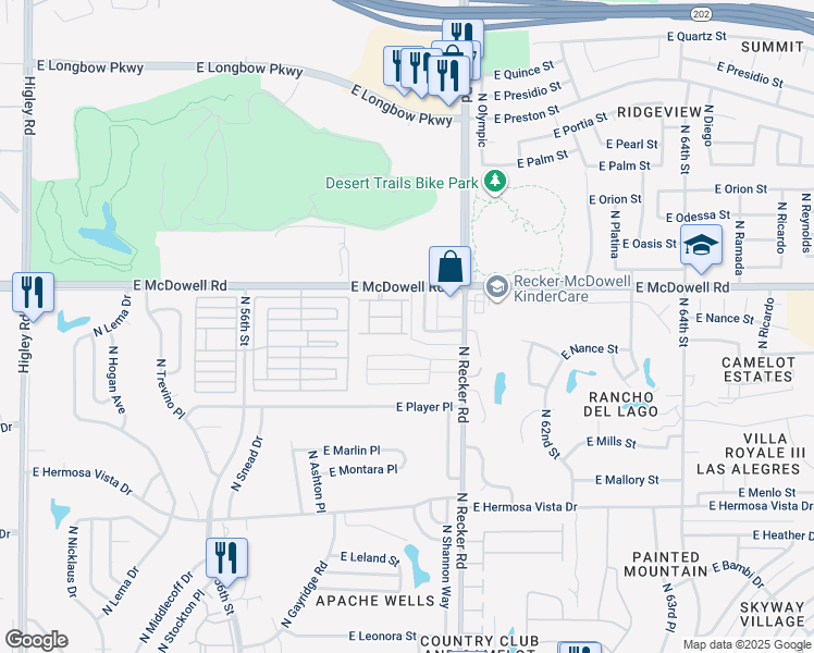 map of restaurants, bars, coffee shops, grocery stores, and more near 2721 North Kenton in Mesa