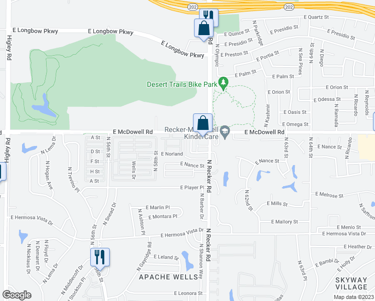 map of restaurants, bars, coffee shops, grocery stores, and more near 2712 North Salem in Mesa