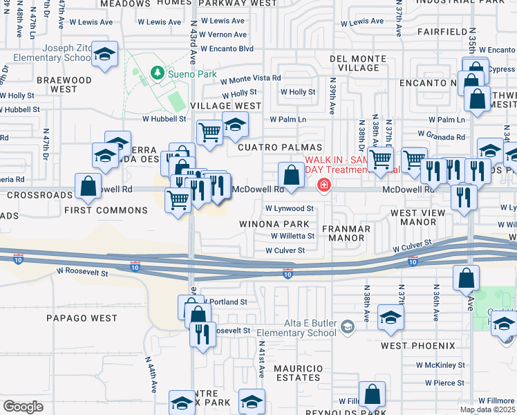 map of restaurants, bars, coffee shops, grocery stores, and more near 1430 North 41st Avenue in Phoenix