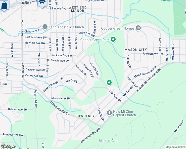 map of restaurants, bars, coffee shops, grocery stores, and more near 252 Gloria Road Southwest in Birmingham
