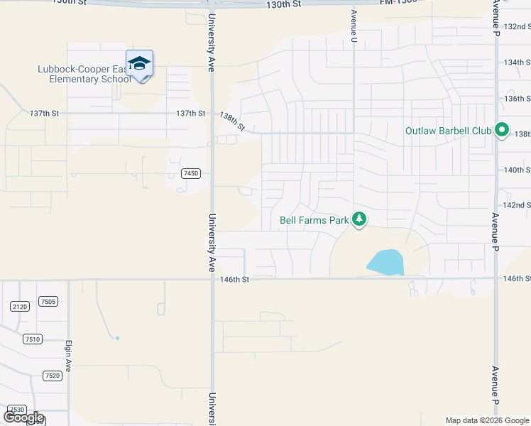 map of restaurants, bars, coffee shops, grocery stores, and more near 14013 County Road 2200 in Lubbock