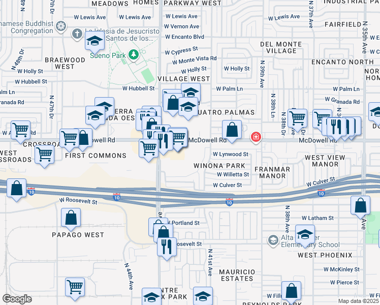 map of restaurants, bars, coffee shops, grocery stores, and more near 5314W beleview st in Phoenix