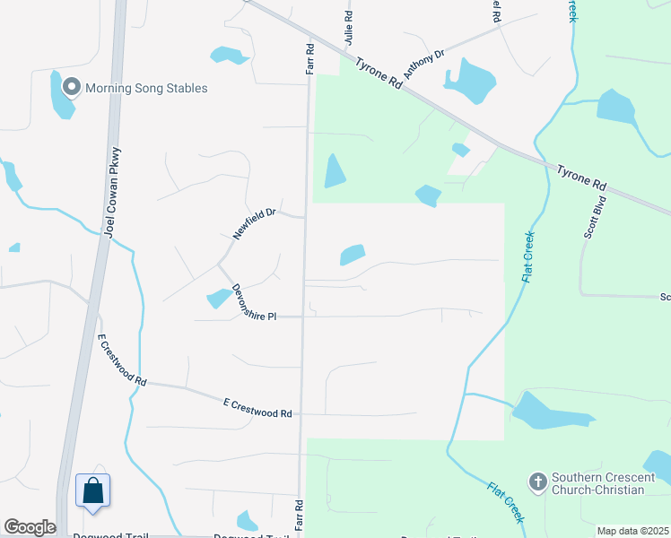 map of restaurants, bars, coffee shops, grocery stores, and more near 110 Farr Lake Drive in Tyrone