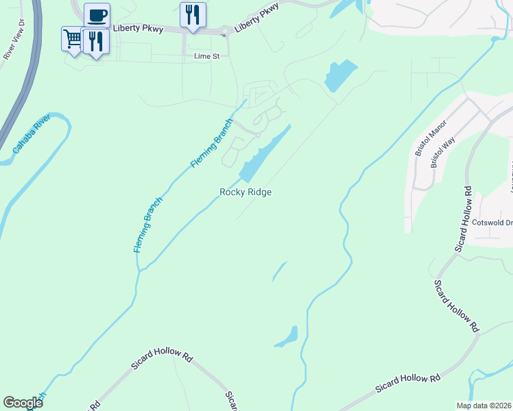 map of restaurants, bars, coffee shops, grocery stores, and more near 4246 Sicard Hollow Road in Vestavia Hills